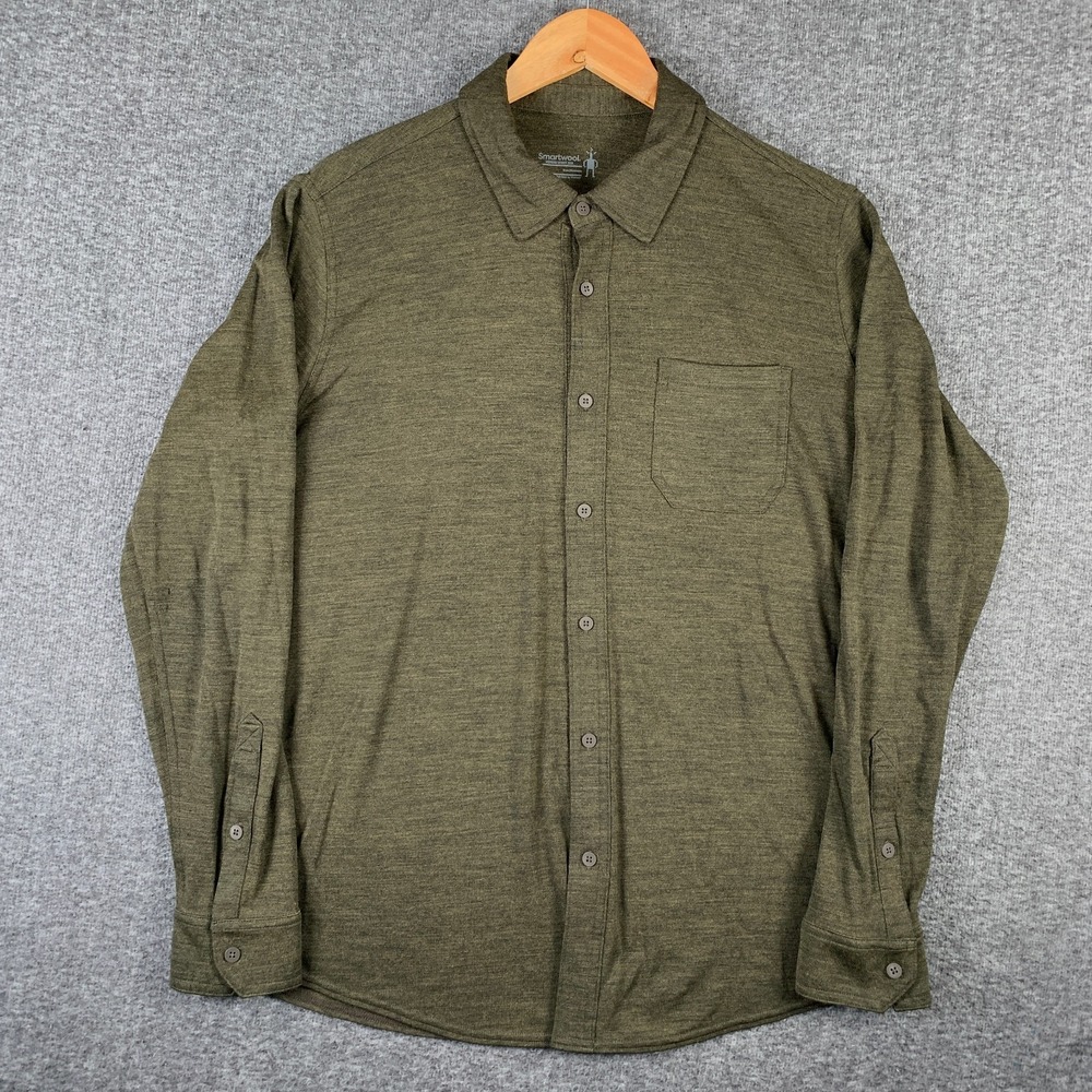 Smartwool Shirt Men Large Green Button Up Long Sleeve Wool Merino 150